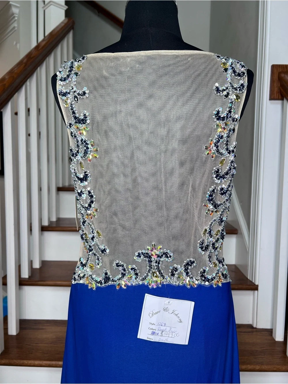 Dave & Johnny Royal Blue Crystal Beaded Illusion Mermaid Gown Size 10